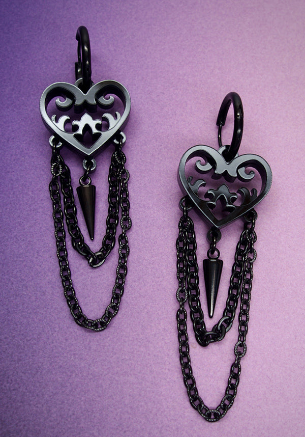 Ornate Gothic Heart [Black] | EARRINGS