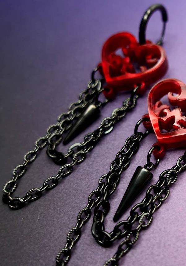 Ornate Gothic Heart [Blood Red] | EARRINGS