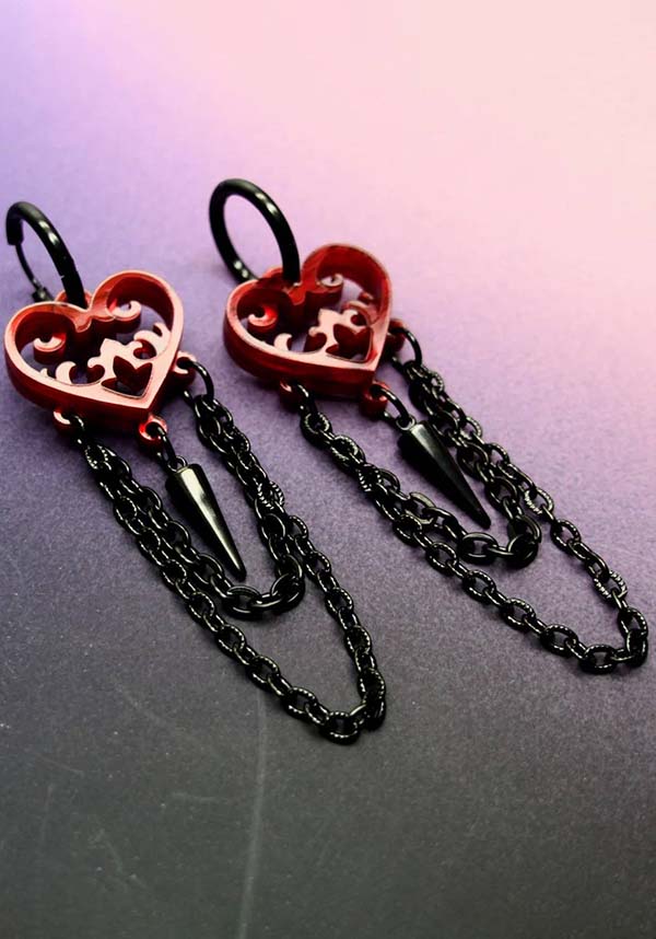 Ornate Gothic Heart [Blood Red] | EARRINGS