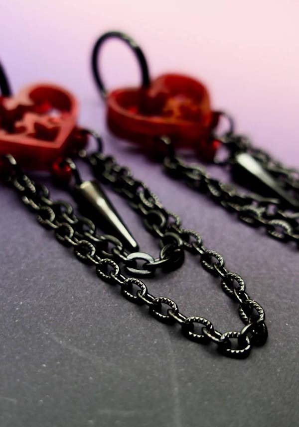 Ornate Gothic Heart [Blood Red] | EARRINGS