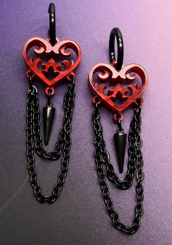 Ornate Gothic Heart [Blood Red] | EARRINGS