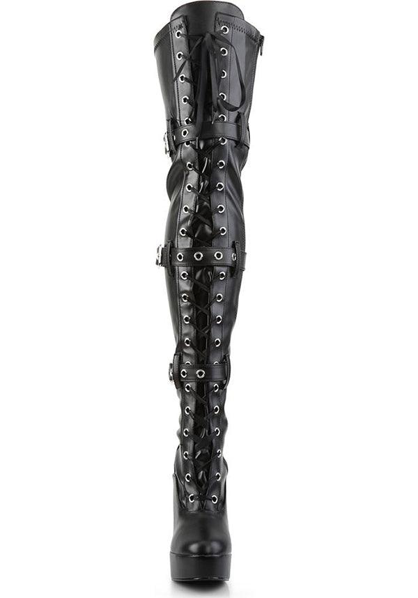 ELECTRA-3028 [Black] | BOOTS [PREORDER] - Beserk - all, black, boots, boots [preorder], clickfrenzy15-2023, discountapp, fetish, fp, goth, gothic, halloween, heels, heels [preorder], labelpreorder, labelvegan, platform heels, platforms, platforms [preorder], pleaser, ppo, preorder, shoes, thigh high, vegan
