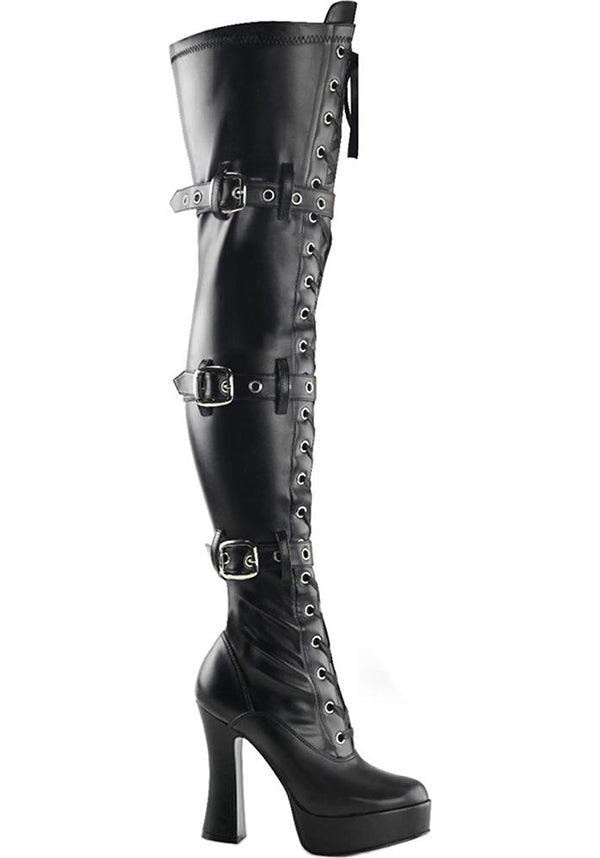 ELECTRA-3028 [Black] | BOOTS [PREORDER] - Beserk - all, black, boots, boots [preorder], clickfrenzy15-2023, discountapp, fetish, fp, goth, gothic, halloween, heels, heels [preorder], labelpreorder, labelvegan, platform heels, platforms, platforms [preorder], pleaser, ppo, preorder, shoes, thigh high, vegan