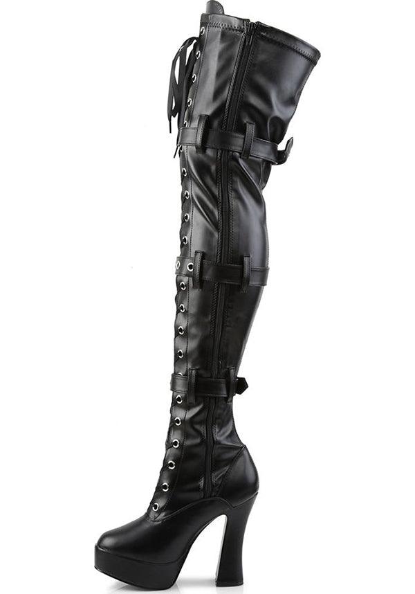 ELECTRA-3028 [Black] | BOOTS [PREORDER] - Beserk - all, black, boots, boots [preorder], clickfrenzy15-2023, discountapp, fetish, fp, goth, gothic, halloween, heels, heels [preorder], labelpreorder, labelvegan, platform heels, platforms, platforms [preorder], pleaser, ppo, preorder, shoes, thigh high, vegan