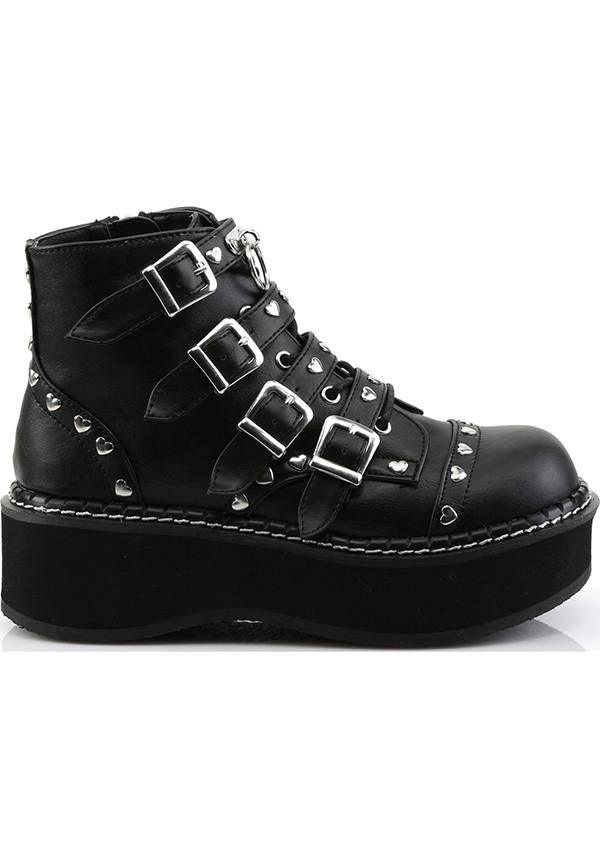 EMILY-315 [Black] | BOOTS [PREORDER] - Beserk - all, black, boots, boots [preorder], buckle, buckle up, buckles, clickfrenzy15-2023, demonia, demonia shoes, discountapp, dm18082022, flats, flats [preorder], fp, goth, gothic, grunge, labelpreorder, labelvegan, pleaserimageupdated, ppo, preorder, punk, shoes, vegan