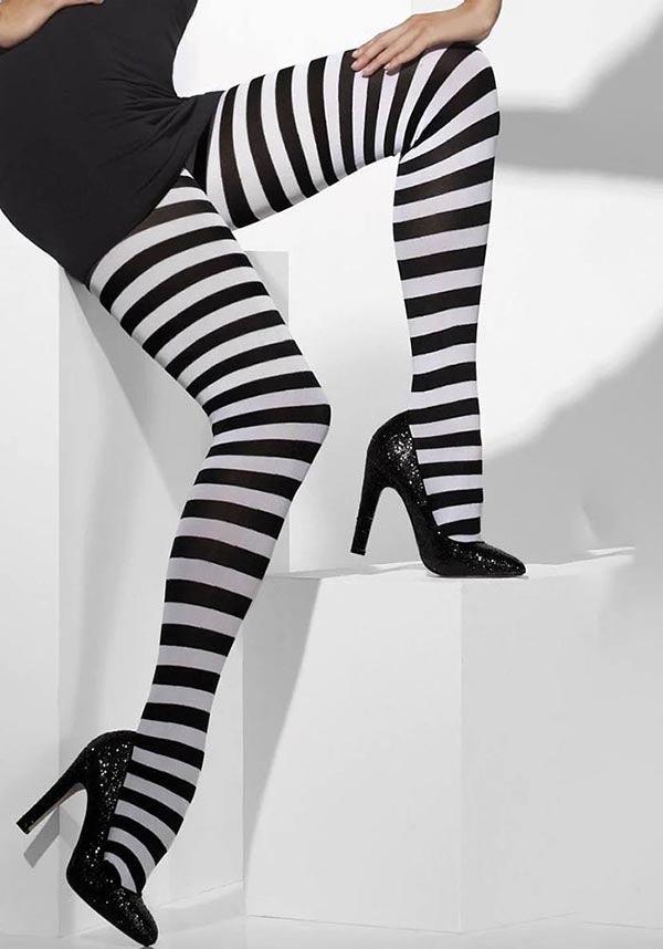 Black and White Striped Opaque | TIGHTS - Beserk - all, all clothing, all ladies clothing, black, black and white, clickfrenzy15-2023, clothing, costume, cpgstinc, derby hosiery, discountapp, fp, googleshopping, halloween, halloween clothing, halloween costume, hosiery, hosiery and socks, ladies clothing, R060922, sep22, Sept, SMI5000013546, smiffys, stockings, stripe, striped, stripes, stripey, tights, white