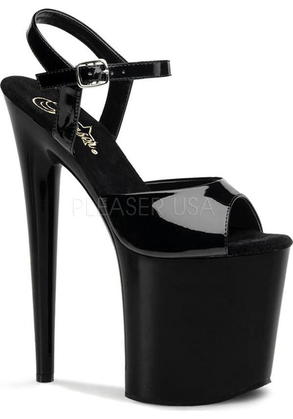 FLAMINGO-809 [Patent Black] | PLATFORM HEELS [PREORDER] - Beserk - all, black, clickfrenzy15-2023, discountapp, fp, heel, heels, heels [preorder], labelpreorder, labelvegan, open toe, peep toe, peeptoe, platform, platform heels, platforms, platforms [preorder], pleaser, ppo, preorder, shoes, vegan