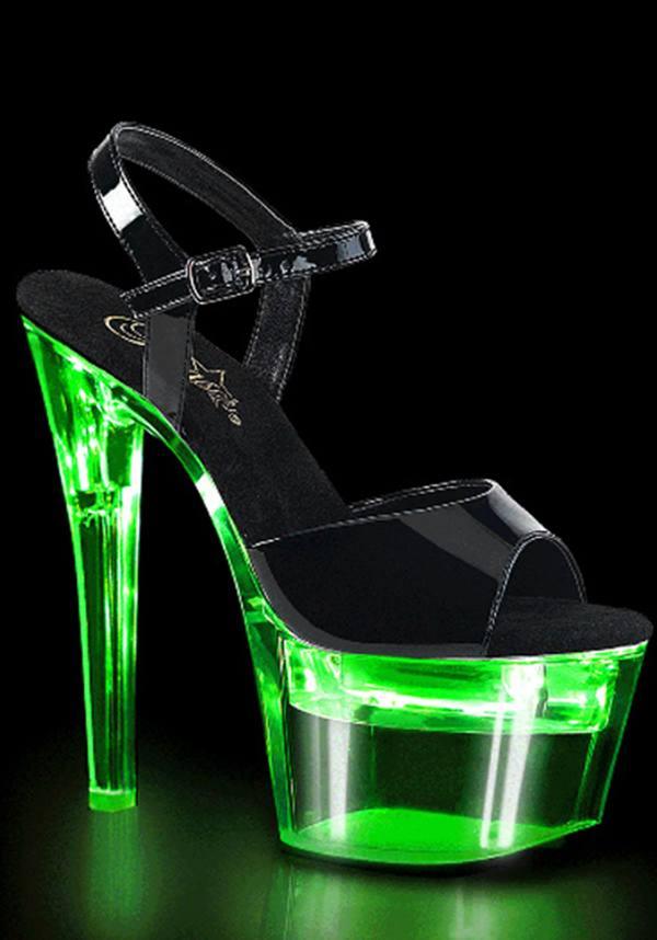 FLASHDANCE-709 [LED/ Patent Black] | PLATFORM HEELS [PREORDER] - Beserk - all, black, clickfrenzy15-2023, discountapp, fp, halloween, heels, heels [preorder], labelpreorder, labelvegan, light, light up, lights, multicolour, platform, platform heels, platforms, platforms [preorder], pleaser, pole, pole dancing, ppo, preorder, shoes, vegan