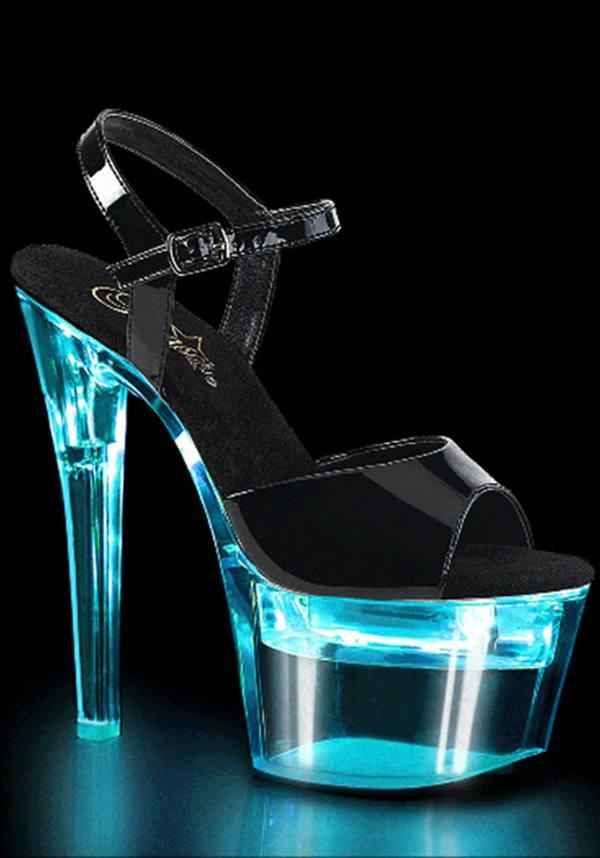 FLASHDANCE-709 [LED/ Patent Black] | PLATFORM HEELS [PREORDER] - Beserk - all, black, clickfrenzy15-2023, discountapp, fp, halloween, heels, heels [preorder], labelpreorder, labelvegan, light, light up, lights, multicolour, platform, platform heels, platforms, platforms [preorder], pleaser, pole, pole dancing, ppo, preorder, shoes, vegan