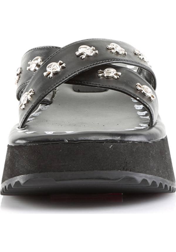 FLIP-05 [Black] | PLATFORM SANDALS [PREORDER] - Beserk - all, black, clickfrenzy15-2023, demonia, demonia shoes, discountapp, fp, goth, gothic, labelpreorder, labelvegan, platforms, platforms [preorder], pleaserimageupdated, pool slides and slip ons, ppo, preorder, pricematched, sandals, shoes, skull, skulls, vegan