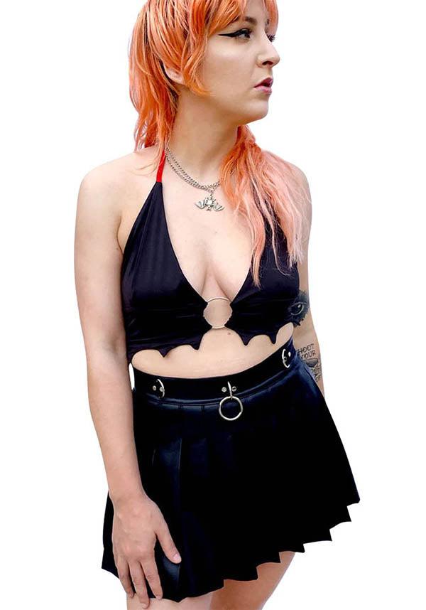 Draculas Daughter | O-RING HALTER TOP - Beserk - all clothing, all ladies clothing, bat wing, bat wings, batwing, batwings, black, clickfrenzy15-2023, clothing, crop, crop top, cropped, cropped top, croptop, discountapp, edgy, exclusive, fp, goth, gothic, halter, halter neck, labelexclusive, ladies clothing, ladies crop, ladies crop top, ladies top, o ring, plus size, tees and tops, top, tops, tshirts and tops, womens crop, womens crop tops, womens top