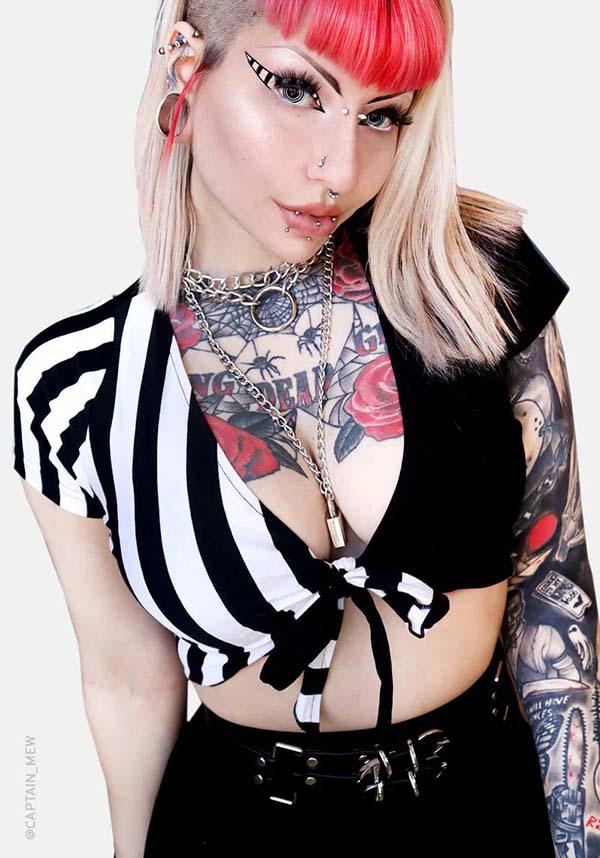 Ghosttown | FRONT TIE TOP - Beserk - all, all clothing, all ladies clothing, black, clickfrenzy15-2023, clothing, crop top, cropped top, croptop, discountapp, exclusive, FIBB11, forest, fp, front tie, girls crop top, girls top, labelexclusive, ladies clothing, ladies crop top, ladies top, may22, plus size, R260522, short sleeved top, stripe, striped, stripes, stripey, tees and tops, top, tops, tshirts and tops, womens crop tops, womens top