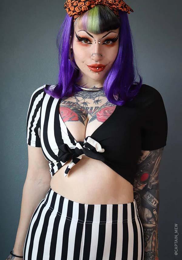 Ghosttown | FRONT TIE TOP - Beserk - all, all clothing, all ladies clothing, black, clickfrenzy15-2023, clothing, crop top, cropped top, croptop, discountapp, exclusive, FIBB11, forest, fp, front tie, girls crop top, girls top, labelexclusive, ladies clothing, ladies crop top, ladies top, may22, plus size, R260522, short sleeved top, stripe, striped, stripes, stripey, tees and tops, top, tops, tshirts and tops, womens crop tops, womens top