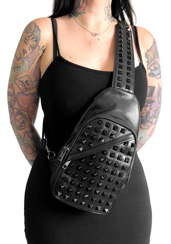 Black On Black Studded | SLING BAG