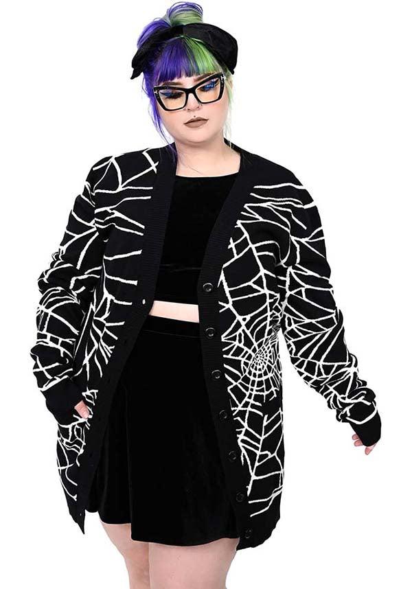 Cobwebs | CARDIGAN SWEATER - Beserk - all, all clothing, all ladies clothing, black, cardigan, clickfrenzy15-2023, clothing, discountapp, exclusive, FB107025, fp, goth, gothic, jackets and jumpers, jumper, jumpers and jackets, jun22, labelexclusive, ladies clothing, ladies outerwear, outerwear, plus size, R050622, spider web, spiderweb, spiderwebs, web, webs
