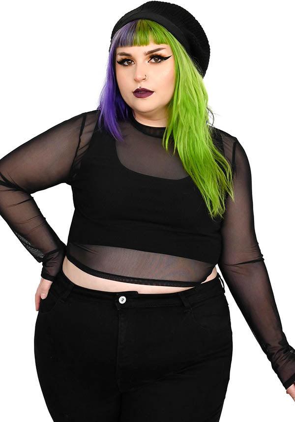 Mesh | LONG SLEEVE CROP TOP - Beserk - all, all clothing, all ladies, all ladies clothing, black, clickfrenzy15-2023, clothing, crop top, croptop, dec21, discountapp, edgy, exclusive, FB87010, fox blood, foxblood, fp, goth, gothic, labelexclusive, ladies, ladies clothing, ladies crop top, ladies tops, mesh, plus, plus size, R301221, see through, sheer, tees and tops, top, tops, tshirts and tops, winter, winter clothing