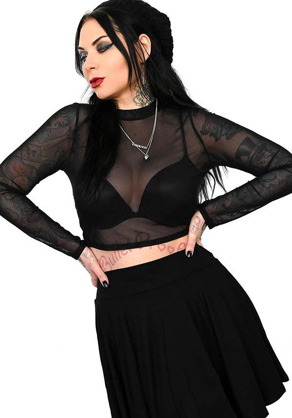 Mesh | LONG SLEEVE CROP TOP - Beserk - all, all clothing, all ladies, all ladies clothing, black, clickfrenzy15-2023, clothing, crop top, croptop, dec21, discountapp, edgy, exclusive, FB87010, fox blood, foxblood, fp, goth, gothic, labelexclusive, ladies, ladies clothing, ladies crop top, ladies tops, mesh, plus, plus size, R301221, see through, sheer, tees and tops, top, tops, tshirts and tops, winter, winter clothing
