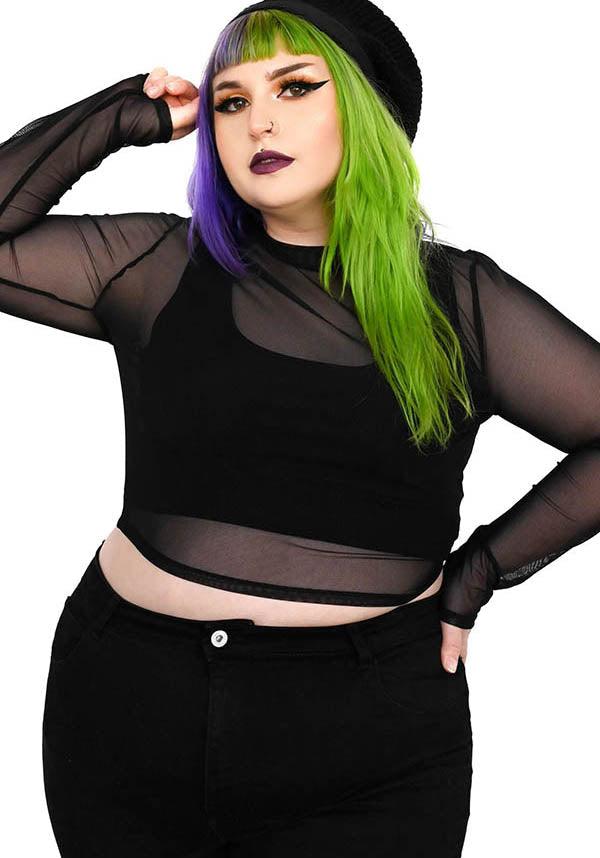 Mesh | LONG SLEEVE CROP TOP - Beserk - all, all clothing, all ladies, all ladies clothing, black, clickfrenzy15-2023, clothing, crop top, croptop, dec21, discountapp, edgy, exclusive, FB87010, fox blood, foxblood, fp, goth, gothic, labelexclusive, ladies, ladies clothing, ladies crop top, ladies tops, mesh, plus, plus size, R301221, see through, sheer, tees and tops, top, tops, tshirts and tops, winter, winter clothing