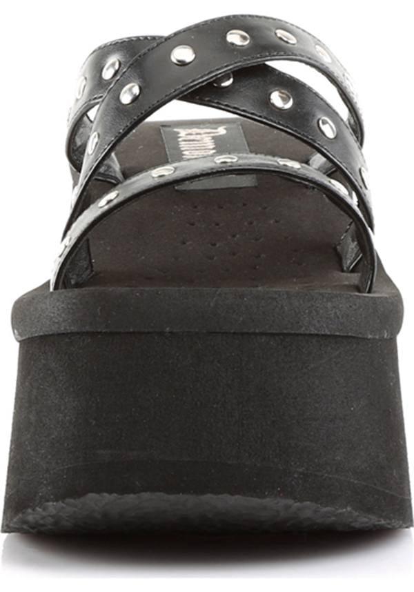FUNN-19 [Black] | PLATFORM SANDALS [PREORDER] - Beserk - all, black, clickfrenzy15-2023, demonia, demonia shoes, discountapp, fp, goth, gothic, labelpreorder, labelvegan, platforms, platforms [preorder], pleaserimageupdated, pool slides and slip ons, ppo, preorder, pricematched, sandals, shoes, strappy, stud, studded, studs, vegan