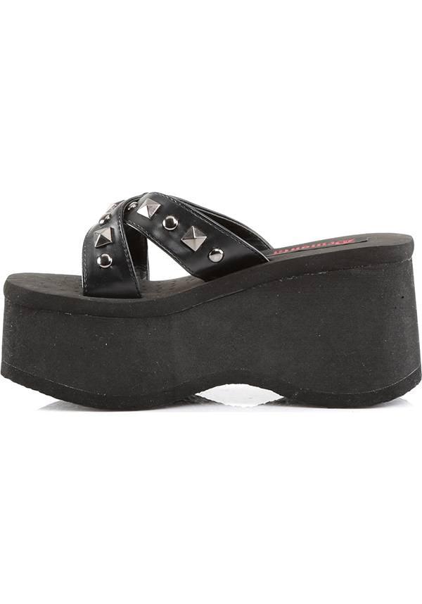 FUNN-29 [Black] | PLATFORM SANDALS [PREORDER] - Beserk - all, all ladies, black, clickfrenzy15-2023, demonia, demonia shoes, discountapp, fp, goth, gothic, labelpreorder, labelvegan, ladies, platforms, platforms [preorder], pleaserimageupdated, pool slides and slip ons, ppo, preorder, sandals, shoes, vegan