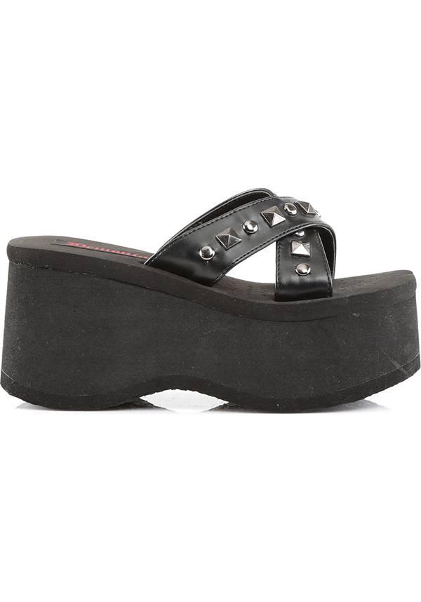 FUNN-29 [Black] | PLATFORM SANDALS [PREORDER] - Beserk - all, all ladies, black, clickfrenzy15-2023, demonia, demonia shoes, discountapp, fp, goth, gothic, labelpreorder, labelvegan, ladies, platforms, platforms [preorder], pleaserimageupdated, pool slides and slip ons, ppo, preorder, sandals, shoes, vegan