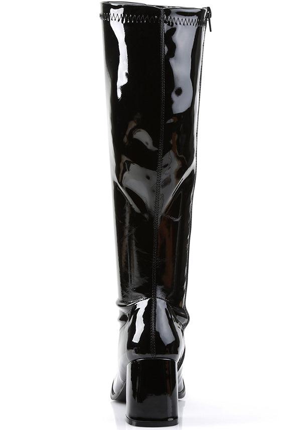 GOGO-300WC [Black Pat] | WIDE CALF BOOTS [PREORDER] - Beserk - all, black, boots, boots [preorder], clickfrenzy15-2023, discountapp, fp, heeled boots, heels, heels [preorder], knee high boots, labelpreorder, labelvegan, long boots, plus size, ppo, preorder, shoes, vegan, wide calf