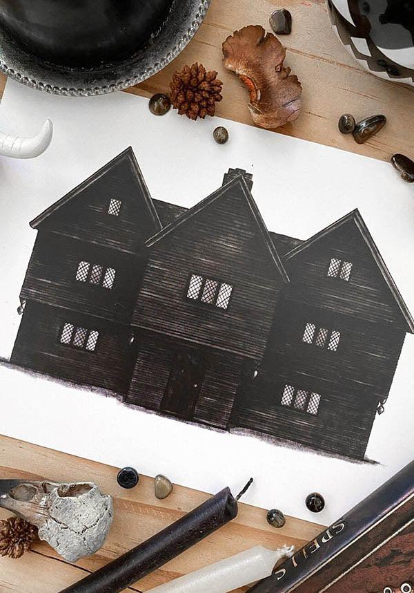 Salem Witch House | PRINT - Beserk - all, all ladies, art, art print, artist, black, clickfrenzy15-2023, discountapp, fp, ghostsofoctober, gift, gift idea, gift ideas, gifts, GO00014, goth, goth homeware, gothic, gothic gifts, gothic homeware, gothic homewares, halloween homeware, halloween homewares, haunted house, home, homeware, homewares, house, ladies, nov21, poster and tapestry, R111121, witch, witches, witchy