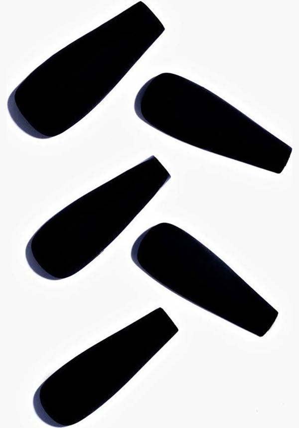 Black Matte [Long Coffin] | PRESS ON NAILS - Beserk - all, black, clickfrenzy15-2023, coffin, coffin shape, cosmetics, discountapp, fake nails, false nails, fp, GL240522, goth, gothic, gothic accessories, halloween nail, halloween nails, jun22, nail, nail accessories, nail art, nail artist, nails, press on, R230622, witch, witchy