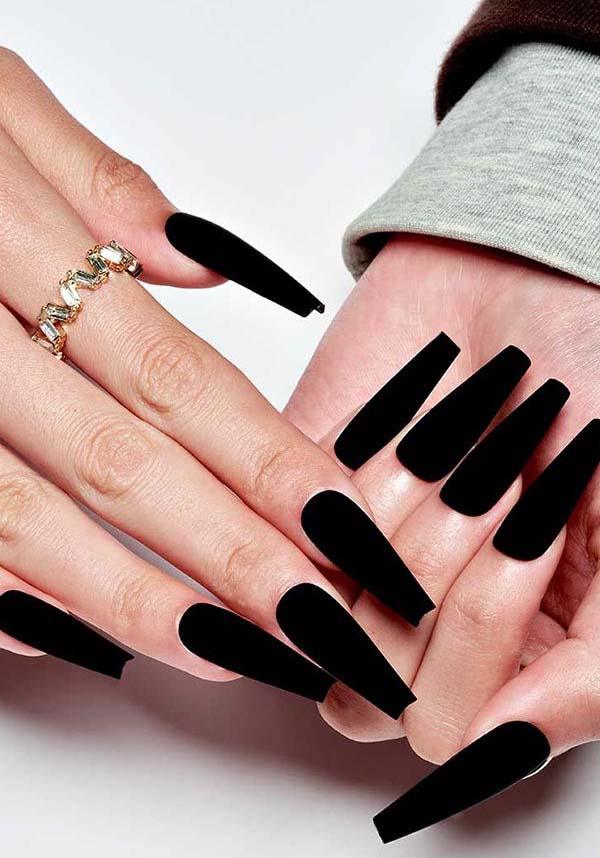 Black Matte [Long Coffin] | PRESS ON NAILS - Beserk - all, black, clickfrenzy15-2023, coffin, coffin shape, cosmetics, discountapp, fake nails, false nails, fp, GL240522, goth, gothic, gothic accessories, halloween nail, halloween nails, jun22, nail, nail accessories, nail art, nail artist, nails, press on, R230622, witch, witchy