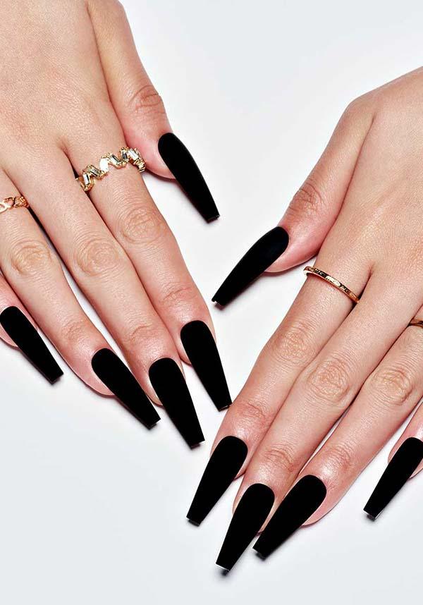 Black Matte [Long Coffin] | PRESS ON NAILS - Beserk - all, black, clickfrenzy15-2023, coffin, coffin shape, cosmetics, discountapp, fake nails, false nails, fp, GL240522, goth, gothic, gothic accessories, halloween nail, halloween nails, jun22, nail, nail accessories, nail art, nail artist, nails, press on, R230622, witch, witchy