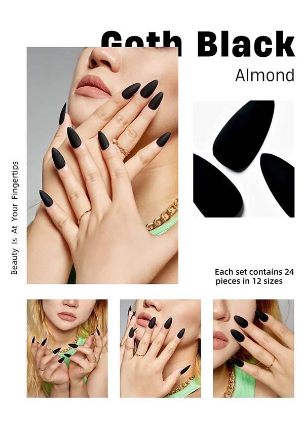 Goth Black | PRESS ON NAILS - Beserk - accessories, all, almond shape, black, clickfrenzy15-2023, cosmetics, discountapp, fake nails, false nails, fp, GL15082022, googleshopping, goth, gothic accessories, halloween nail, halloween nails, ladies accessories, matte, nail, nail accessories, nail art, nail artist, nails, press on, R180922, sep22, Sept, witch, witchy