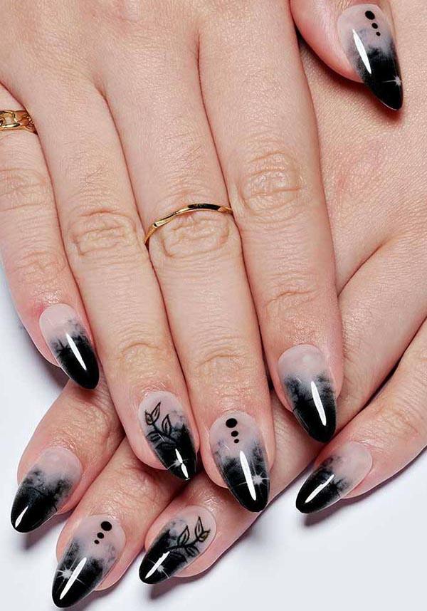 Leaves Under [Moonnight] | PRESS ON NAILS - Beserk - accessories, all, almond shape, black, clickfrenzy15-2023, cosmetics, crescent moon, discountapp, fake nails, false nails, fp, GL15082022, glossy, googleshopping, goth, gothic, gothic accessories, gothic cosmetics, halloween nail, halloween nails, ladies accessories, leaf, moon, moon phase, nail, nail art, nail artist, nails, pink, press on, R180922, sep22, Sept, star, stars, witchy