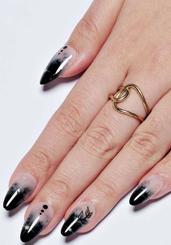 Leaves Under [Moonnight] | PRESS ON NAILS - Beserk - accessories, all, almond shape, black, clickfrenzy15-2023, cosmetics, crescent moon, discountapp, fake nails, false nails, fp, GL15082022, glossy, googleshopping, goth, gothic, gothic accessories, gothic cosmetics, halloween nail, halloween nails, ladies accessories, leaf, moon, moon phase, nail, nail art, nail artist, nails, pink, press on, R180922, sep22, Sept, star, stars, witchy