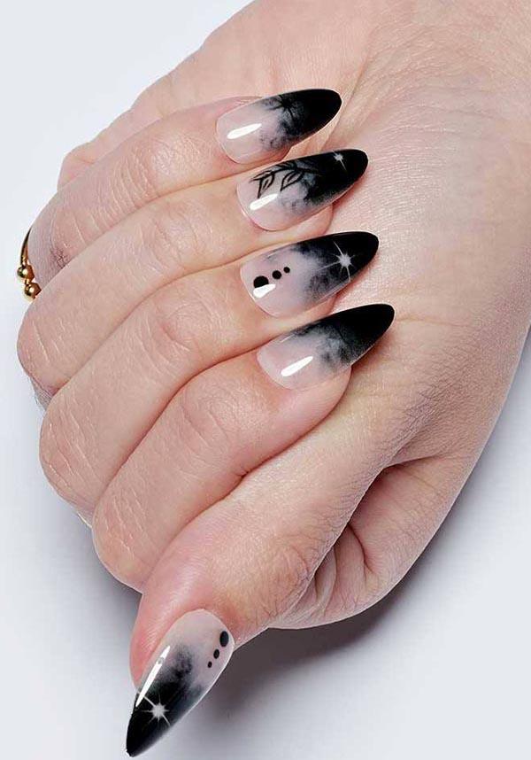 Leaves Under [Moonnight] | PRESS ON NAILS - Beserk - accessories, all, almond shape, black, clickfrenzy15-2023, cosmetics, crescent moon, discountapp, fake nails, false nails, fp, GL15082022, glossy, googleshopping, goth, gothic, gothic accessories, gothic cosmetics, halloween nail, halloween nails, ladies accessories, leaf, moon, moon phase, nail, nail art, nail artist, nails, pink, press on, R180922, sep22, Sept, star, stars, witchy