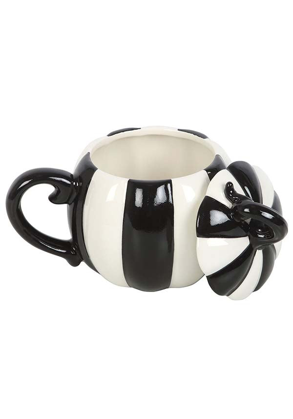 Black and White Striped Pumpkin | MUG WITH LID