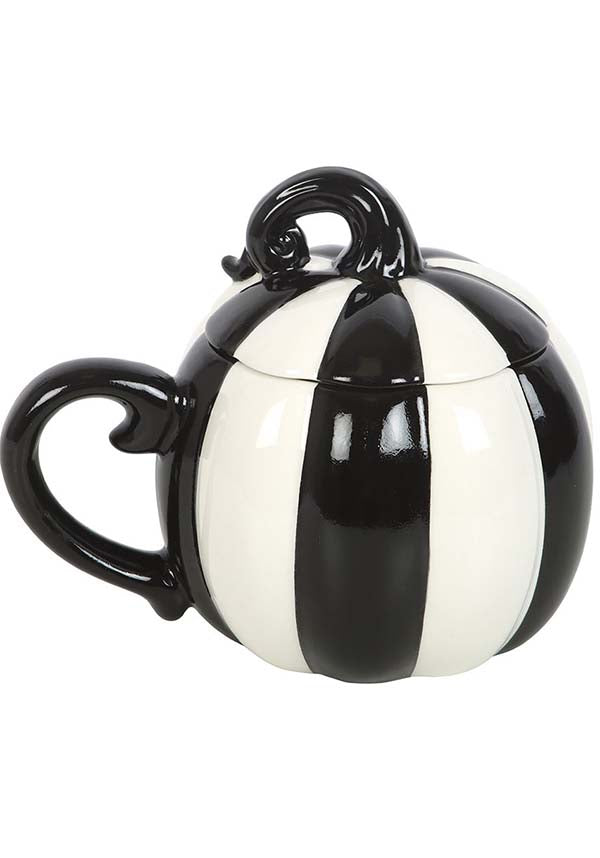Black and White Striped Pumpkin | MUG WITH LID