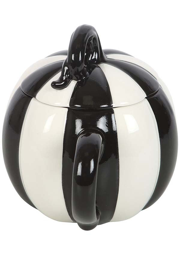 Black and White Striped Pumpkin | MUG WITH LID