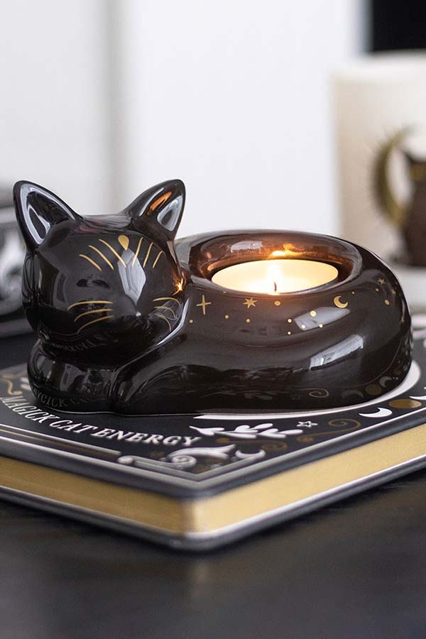 Black Cat Magick Curled Cat | TEALIGHT HOLDER