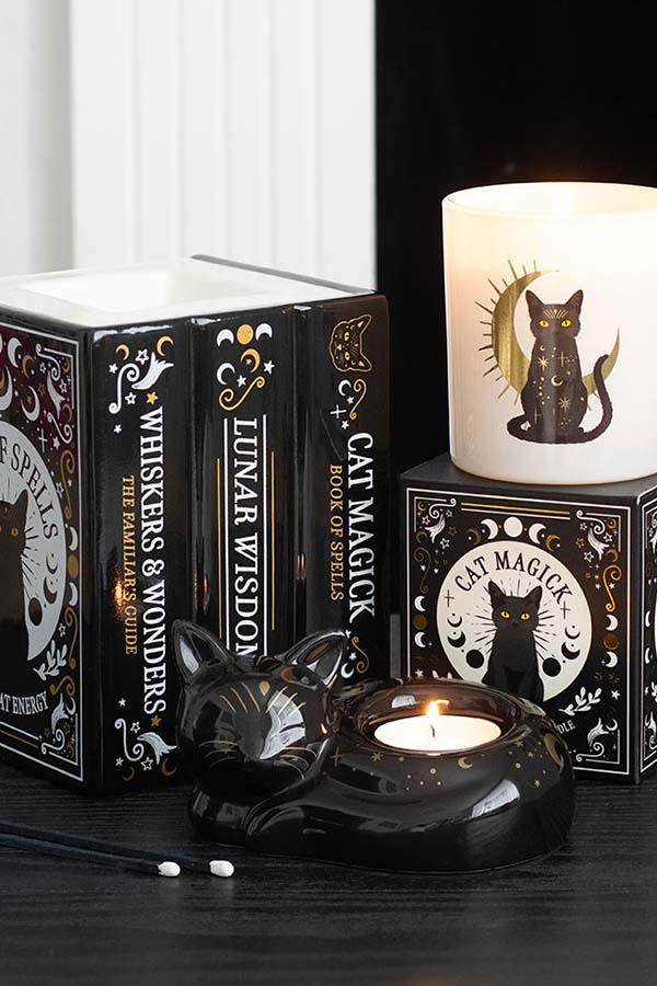 Black Cat Magick Curled Cat | TEALIGHT HOLDER