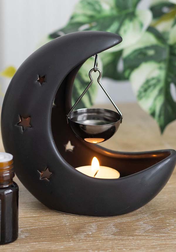 GOTHIC GIFTS Black Crescent Moon | HANGING OIL BURNER - Front