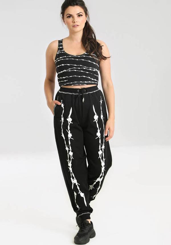 Barbed Wire | JOGGERS - Beserk - all, all clothing, all ladies, all ladies clothing, black, clickfrenzy15-2023, clothing, dec21, discountapp, edgy, fp, goth, gothic, HB14000001646, hell bunny, joggers, ladies, ladies clothing, ladies pants, ladies pants + shorts, ladies pants and shorts, long pants, pants, plus, plus size, popsoda, R301221, sweat pants, sweatpants, techwear, track pants, trackies, winter, winter clothing, womens pants