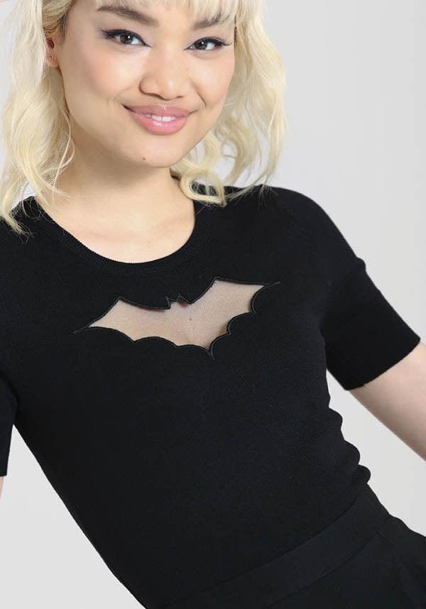 Bat | KNIT TOP - Beserk - all, all clothing, all ladies, all ladies clothing, bat, black, clickfrenzy15-2023, clothing, costume, discountapp, edgy, fp, girls top, goth, gothic, halloween clothing, hell bunny, ladies, ladies clothing, ladies shirt, ladies top, may21, mesh, plus size, popsoda, R080521, tees and tops, top, tops, tshirts and tops, women, womens shirt, womens top