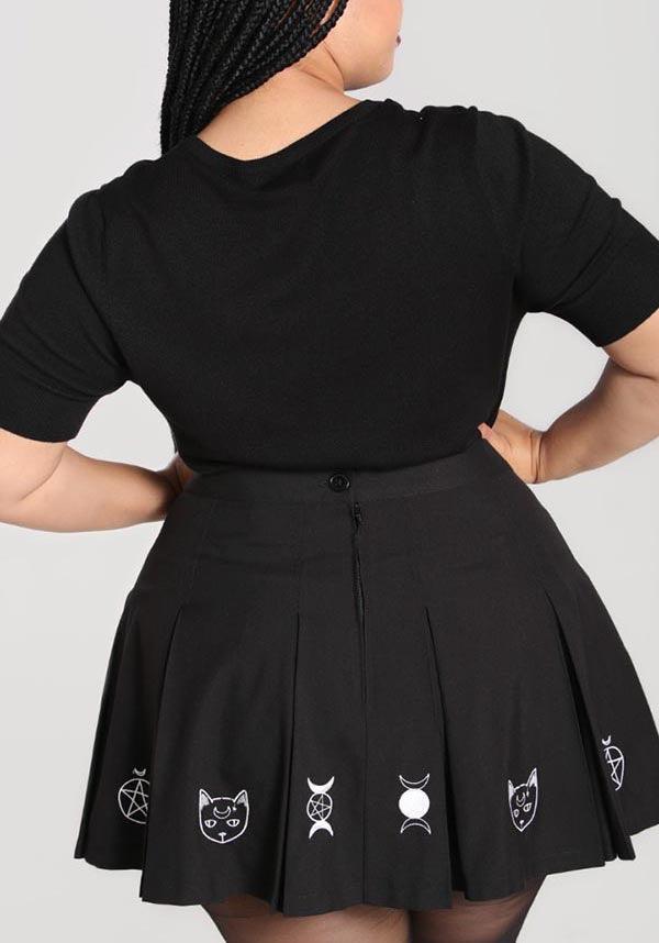 Dawn | MINI SKIRT - Beserk - all, all clothing, all ladies clothing, anime skirt, black, cat, cats, clickfrenzy15-2023, clothing, crescent moon, discountapp, flare skirt, fp, googleshopping, goth, gothic, HB200726, hell bunny, ladies clothing, ladies skirt, mini skirt, moon, moon phase, oct22, pentacle, pleated, plus size, popsoda, r281022, short skirt, skirt, skirts, sun, witchy, womens skirt, zip