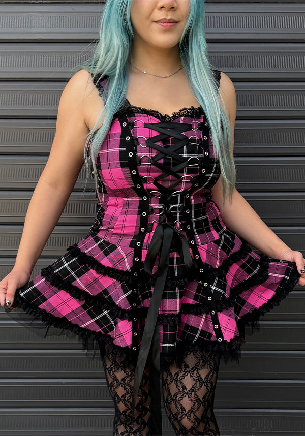 hell bunny dress corset Hell Bunny Harley Tartan Dress Pink