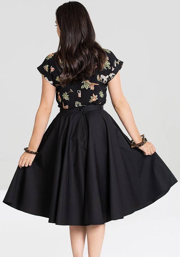 Paula [Black] | 50&#39;s SKIRT - Beserk - all, all clothing, all ladies, all ladies clothing, black, christmas clothing, circle skirt, clickfrenzy15-2023, clothing, dec18, discountapp, flare skirt, fp, hell bunny, knee length skirts, ladies, ladies clothing, ladies skirt, midi, midi skirt, office, office clothing, pinup, plus size, rockabilly, skirt, swing, womens skirt