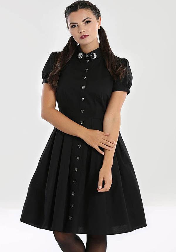 Samara | DRESS - Beserk - all, all clothing, all ladies, all ladies clothing, aug20, black, black and white, clickfrenzy15-2023, clothing, collared dress, discountapp, dress, dressapril25, dresses, edgy, emo, fp, goth, gothic, halloween, halloween clothing, hell-bunny, ladies, ladies clothing, ladies dress, ladies dresses, moon, office clothing, ouija, planchette, plus size, popsoda, shirt dress, short sleeved dress, skater dress, sun, witch, witches, witchy, women, womens dress, womens dresses