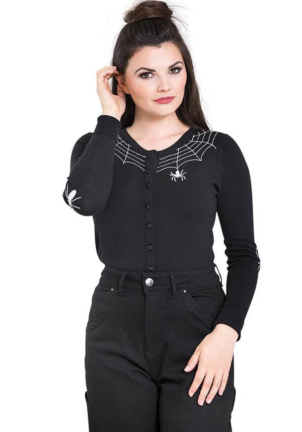 Spider [Black] | CARDIGAN - Beserk - all, all clothing, all ladies, all ladies clothing, black, cardigan, clickfrenzy15-2023, clothing, discountapp, edgy, fp, goth, gothic, halloween, hell bunny, jul21, knit, knitted, ladies, ladies clothing, ladies outerwear, outerwear, pin up, pinup, plus, plus size, popsoda, R010721, rockabilly, spider, spider web, spiderweb, spooky, winter, winter clothing, winter wear