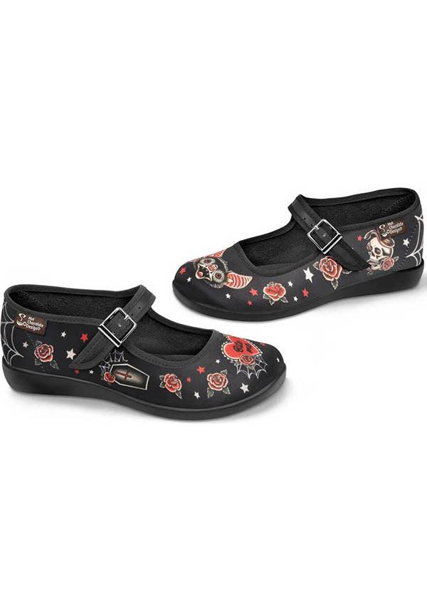 Dark Tattoo | FLATS - Beserk - all, bat, bats, bite me, black, chocolatica, chocolaticas, clickfrenzy15-2023, cpgstinc, discountapp, flats, flats [in stock], fp, goth, gothic, halloween, halloween shoes, heart, hot chocolate, in stock, instock, jan21, labelinstock, labelvegan, love, mary jane, mary janes, poppingcandy, red, rose, roses, shoe, shoes, valentines, vegan