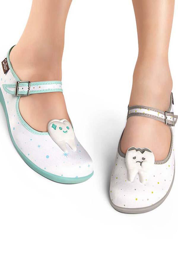 Dentist | FLATS - Beserk - all, all ladies, blue, cpgstinc, discountapp, fake teeth, flats [in stock], fp, googleshopping, gray, grey, HC6955, hot chocolate, in stock, instock, jun23, labelinstock, labelnew, labelvegan, ladies, ladies shoes, mary jane, mary janes, poppingcandy, R040623, shoe, shoes, teeth, vegan, white