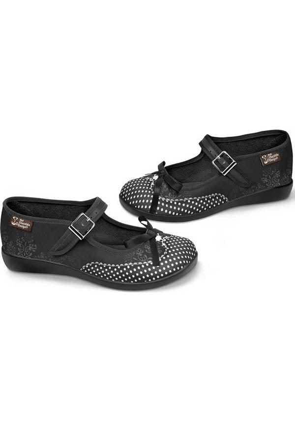 Dolores | FLATS - Beserk - all, all ladies, black, bow, clickfrenzy15-2023, cpgstinc, discountapp, flats, flats [in stock], fp, goth, gothic, HC40541, hot chocolate, instock, labelinstock, labelvegan, ladies, nov21, polka dot, poppingcandy, R141121, shoes, skull, vegan